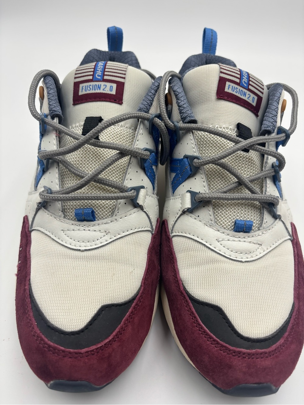 Karhu Fusion 2.0 Retro Running Unisex shoes Suede White Burgundy blue 8.5M 10W